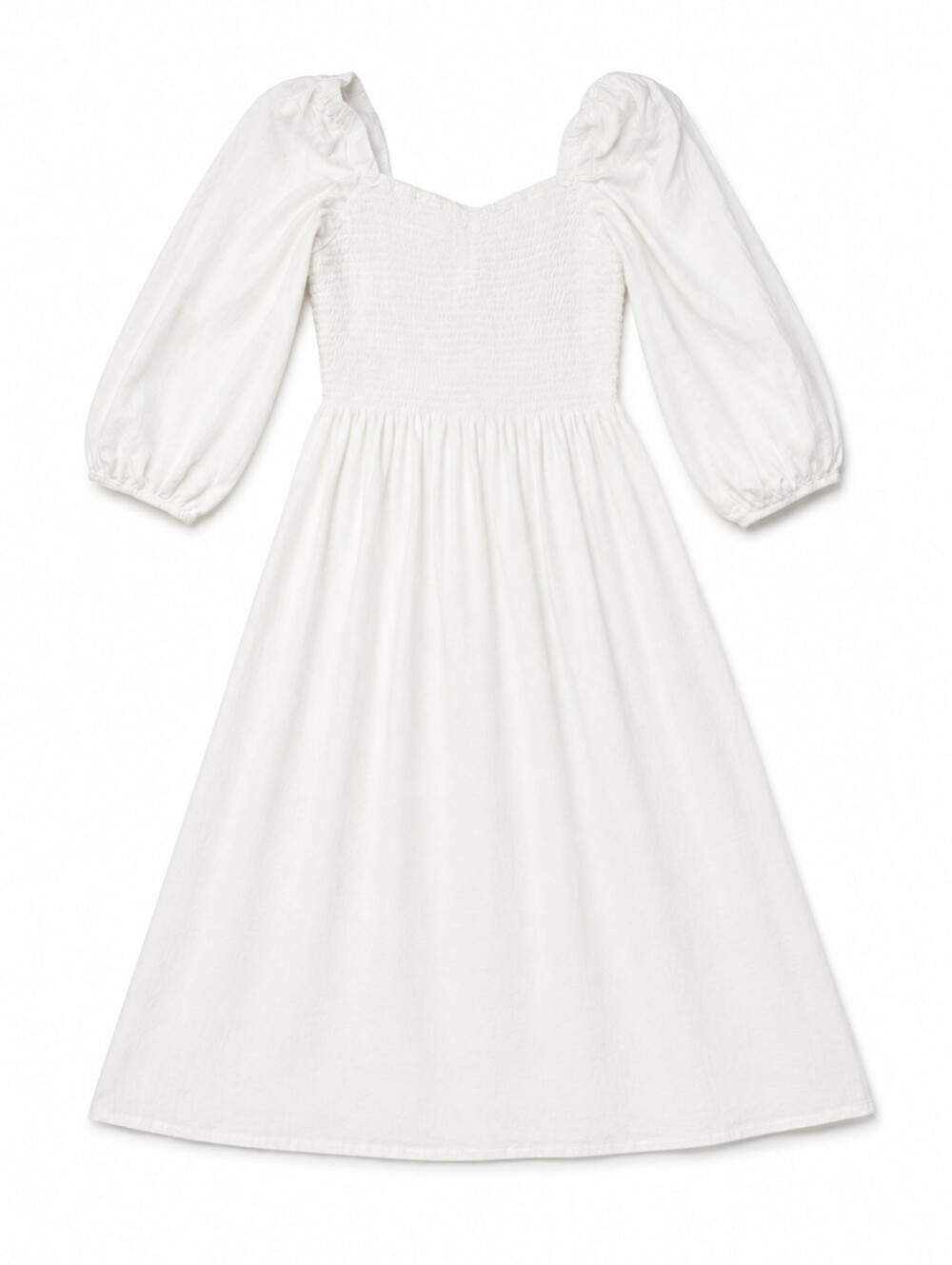 Lauren Conrad Linen White Puff-Sleeve Smocked Bodice Dress Large Cottagecore - Picture 2 of 9